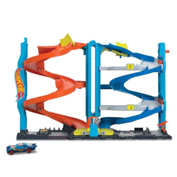 Hot Wheels City Track Set With 1 Toy Car, Transforming Race Tower Playset HKX43