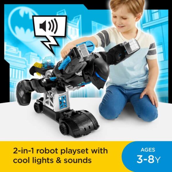 Imaginext DC Super Friends Batman Toy, 2-In-1 Robot & Playset With Lights & Sounds, Bat-Tech Batbot GWT23 - Image 2