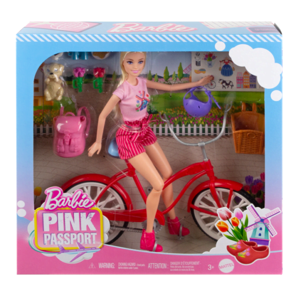 Barbie Pink Passport Holland Doll Set With Bicycle, Clothes, & Travel Accessories HWJ00 - Image 5