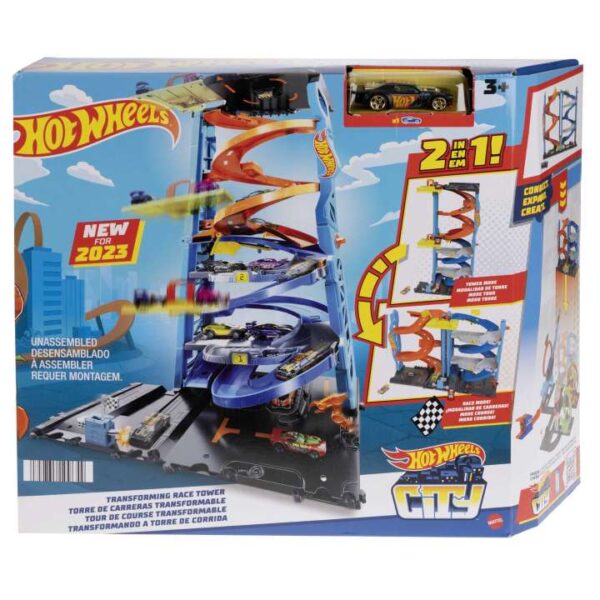 Hot Wheels City Track Set With 1 Toy Car, Transforming Race Tower Playset HKX43 - Image 6