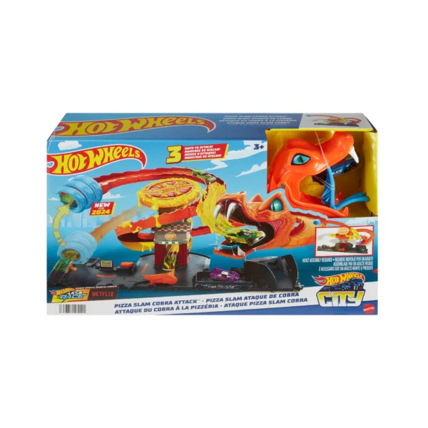 Hot Wheels City Pizza Slam Cobra Attack Playset With 1:64 Scale Toy Car HTN81 - Image 9