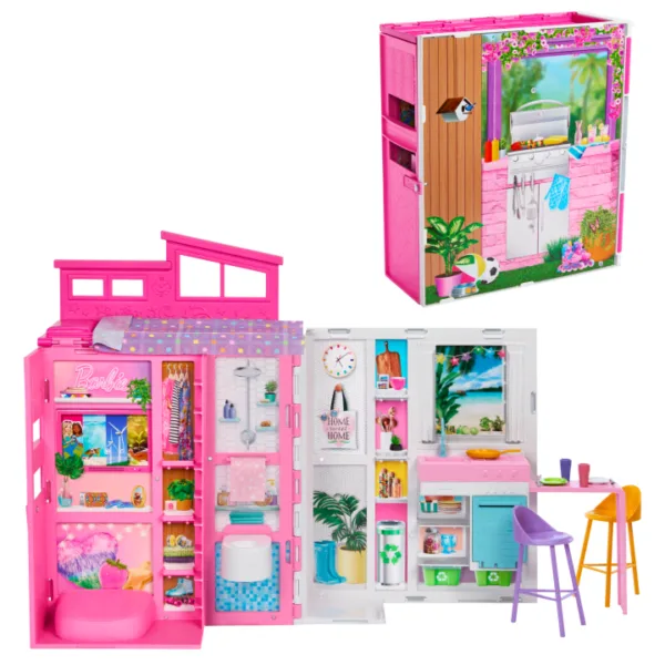 Barbie Doll House Playset, Getaway House with 4 Play Areas Including Kitchen, Bathroom, Bedroom and Lounge HRJ76