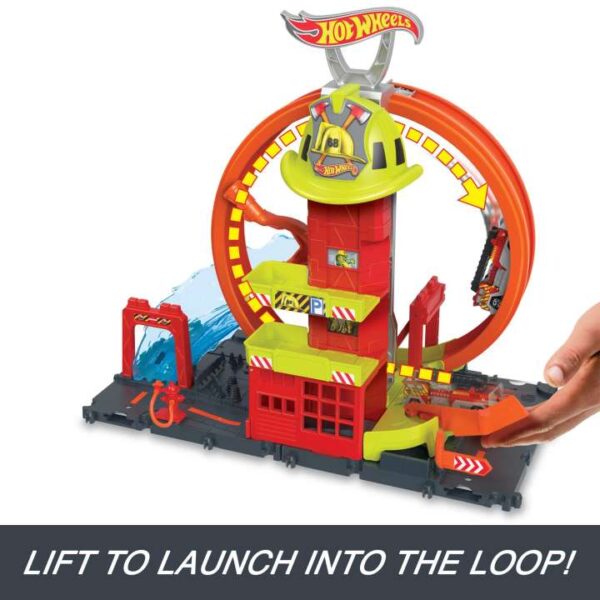 Hot Wheels City Super Loop Fire Station Playset, Track Set With 1 Toy Car HKX41 - Image 3