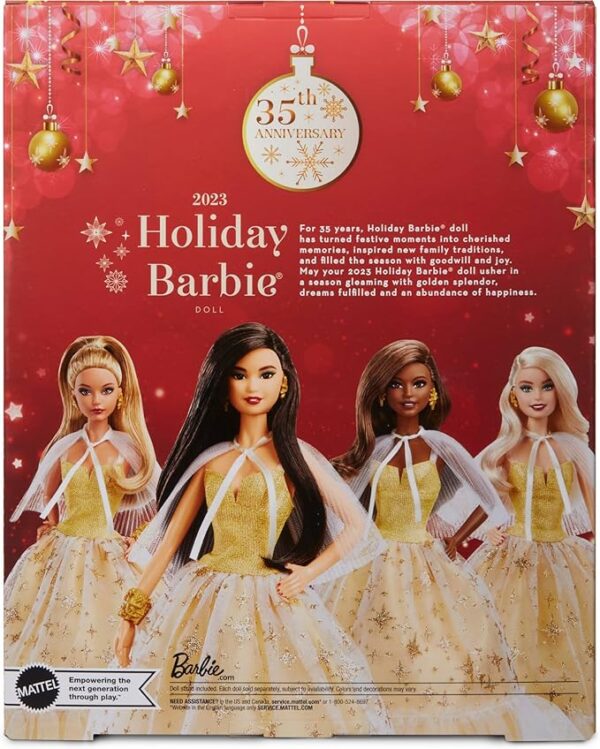 Barbie Signature Barbie Holiday Magic Collectible Doll with Black Straight Hair and Golden Dress Display Pack Party Gift HJX07 - Image 5