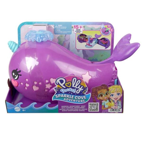 Polly Pocket Sparkle Cove Adventure Narwhal Adventurer Boat Playset With 2 Micro Dolls & 13 Accessories HKV71 - Image 6