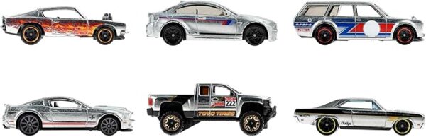 Hot Wheels Zamac Multipacks of 6 Toy Cars, 1:64 Scale, Authentic Decos, Popular Castings, Rolling Wheels HLK52